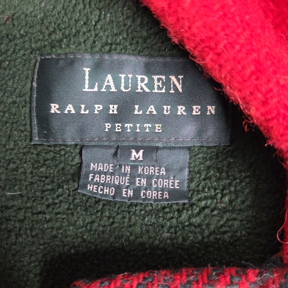 Louren Ralph Lauren Red Plaid Toggle pea Coat wool rare  winter Petite M - Picture 16 of 16